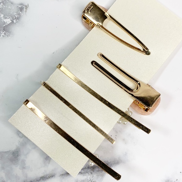 HAIR CLIPS | BARRETTE Faux Pearls Peach Gold - Picture 3 of 6